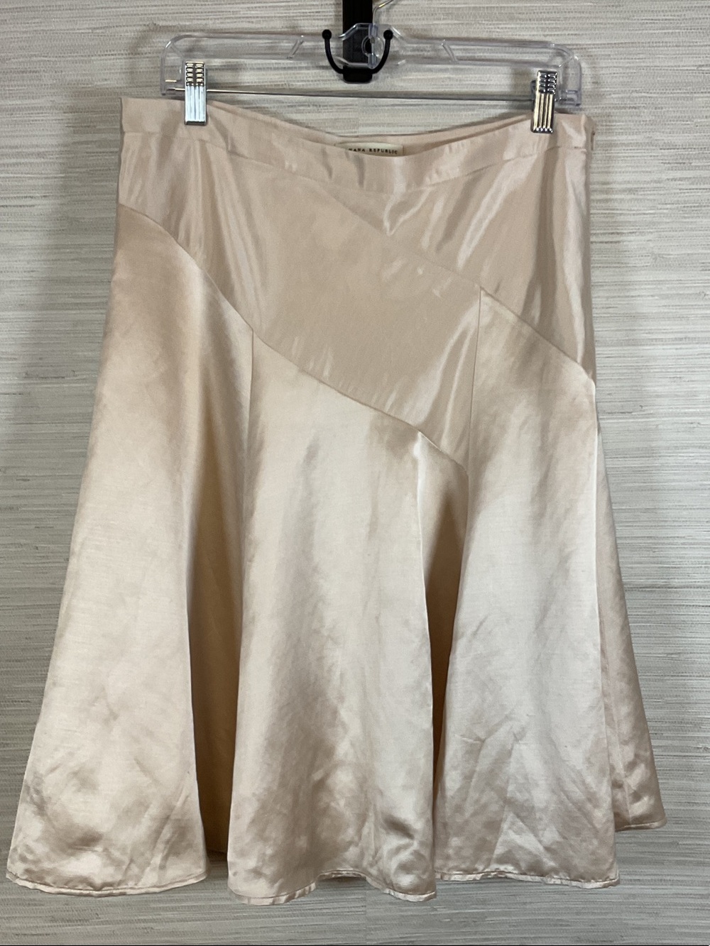 Vintage Banana Republic Satin Linen Blend A-Line Taupe Midi Skirt Sz 12